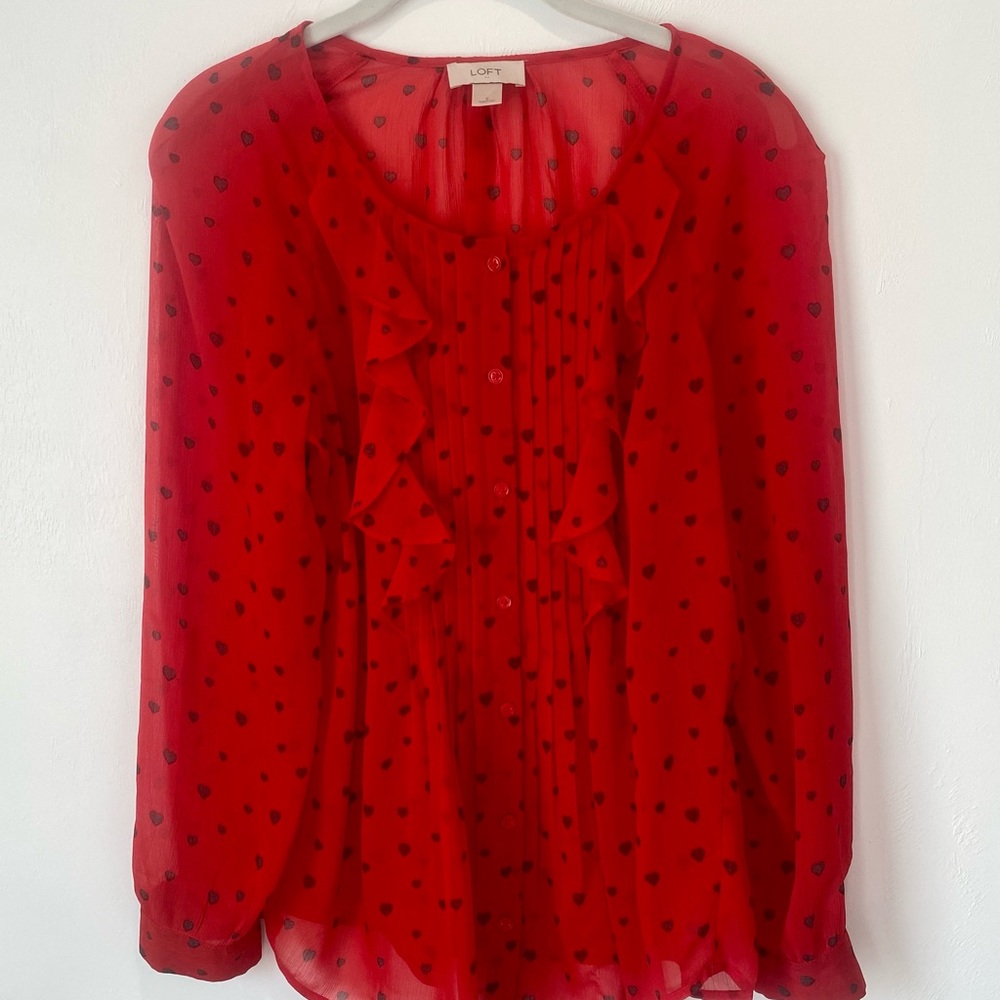 Loft Red Ruffle Front top